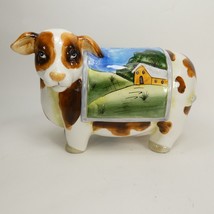 Vintage Rare LEFTON China (#17586) Fat Cow Bank with Country Scene UKKDX - £11.79 GBP