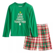 Boys Christmas Pajamas Famjams Green Red 2 Pc Top &amp; Shorts FUN LOVE FAMI... - £15.82 GBP