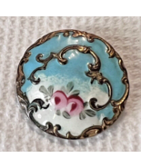 Victorian Pink Rose Blue White Background Floral Enamel Button 7/8&quot; Fanc... - $39.11