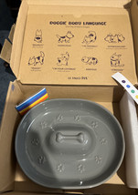 Grey 11&quot; Small Dog Ceramic Puppy Food Bowl w Newborn Puppy Collars &amp; Chart NEW - £29.22 GBP