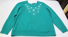Laura Scott XL Sweatshirt Holiday Top Green Snowflakes - £77.32 GBP