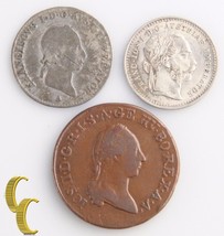 Austria 1, 3, 10 Kreuzer Lot (3 coins) 1790S 1kr, 1830A 3kr, 1872 10kr K... - $64.03