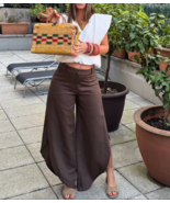 ZARA BNWT 2025. BROWN TROUSERS VENTED WIDE LEG LINEN COTTON. 8092/015/700 - $1,765.78 MXN