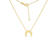 14K Solid Gold Mini Half Moon Crescent Dainty Necklace - Minimalist Yellow - £124.33 GBP