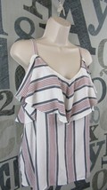 New LOFT Ann Taylor White / Red &amp; Black Stripe Layer Strap Neck Top Wome... - £30.29 GBP