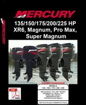 Mercury Outboard Repair Service &amp; Shop Manual 135/150/175/200/225 HP (XR6, Magnu - £7.95 GBP