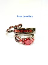 2.50CT Round Simulated Garnet Trio Wedding Ring Set 14k Black Gold Plated - $188.01