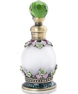 Perfume Bottle Refillable Vintage Style Jeweled Crystal Vial Empty Green... - $27.70