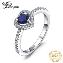 Heart Created Blue Sapphire 925 Sterling Silver Halo Ring for Women Gemstone Fin - £16.63 GBP