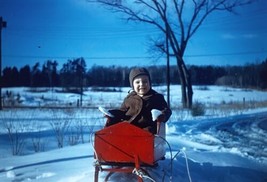 Vtg 1951 Sleigh Ride In The Snow 35mm Slide Photo OOAK Red Sled - £22.19 GBP