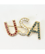 USA America Brooch Crystal Rhinestones Gold tone Patriotic Patriot July 4th - £7.56 GBP