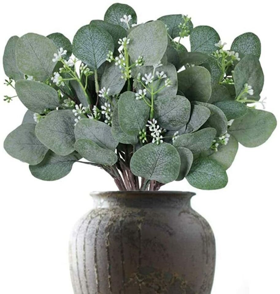 10 pcs Artificial Seeded Eucalyptus Leaves Stems Plant 13.5" Long w/ White Seeds - $14.31