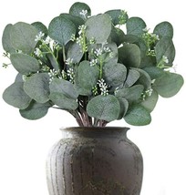 10 pcs Artificial Seeded Eucalyptus Leaves Stems Plant 13.5&quot; Long w/ White Seeds - £11.41 GBP