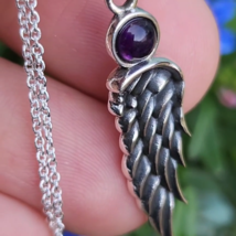 Angel Wing Amethyst Necklace Pendant Gemstone 925 Sterling Silver Chain &amp; Boxed - £26.53 GBP