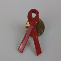Vintage Red Thin Awareness Ribbon Plastic Lapel Pin - $4.37