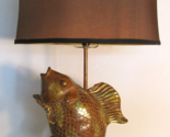 Mid-Century Modern Carved Wood Gold Koi Desk Lamp with Lamp Shade  - $246.51