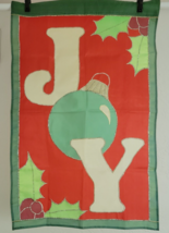 Joy Flag Embroidered Ornament XMAS Holiday Applique Double Sided Reversible EVC - £7.77 GBP