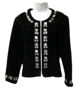 Kenar Women&#39;s Black Genuine Leather Suede Transparent Stone Jacket Blaze... - £36.94 GBP