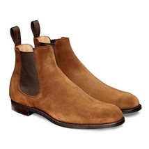 Handmade Chelsea Boot Camel Brown Color Side Elastic Slip On Suede Leather Boot  - £119.89 GBP