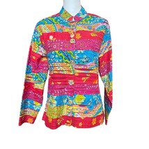 Vintage Artsy Grannycore Button Front Mandarin Collar Jacket Red Multi S... - $26.16