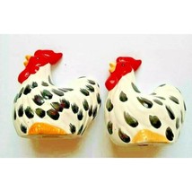 Vintage Speckled Chicken Ceramic Salt &amp; Pepper Shakers Black Red White - £11.86 GBP