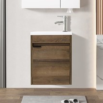 16&quot; Bathroom Vanity Cabinet With Sink Combo, Perfect Wall Mounted For, Walnut - £132.50 GBP