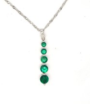 10 K White Gold Created Emerald Journey Pendant - £127.89 GBP