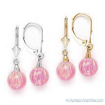 Pink Angel-Skin Fiery Opal Gem Dangling Drop Earrings 14k 14kt Yellow White Gold - £99.12 GBP+