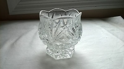 Clear Glass CandleHolder/CandyBowl FacetCut Small Heavy Hexagon Base Pet... - $9.89