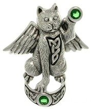 Jewelry Trends Celtic Cat Guardian Angel Wing Sterling Silver Pendant Green Ston - $60.99