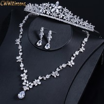 Luxury Cubic Zirconia Bridal Wedding Crown Tiara Set High Quality Cubic Zirconia - £59.31 GBP