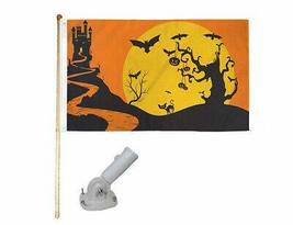 5&#39; Wooden Flag Pole Kit W/Nylon White Bracket 3x5 Halloween Night Poly Flag - £19.94 GBP