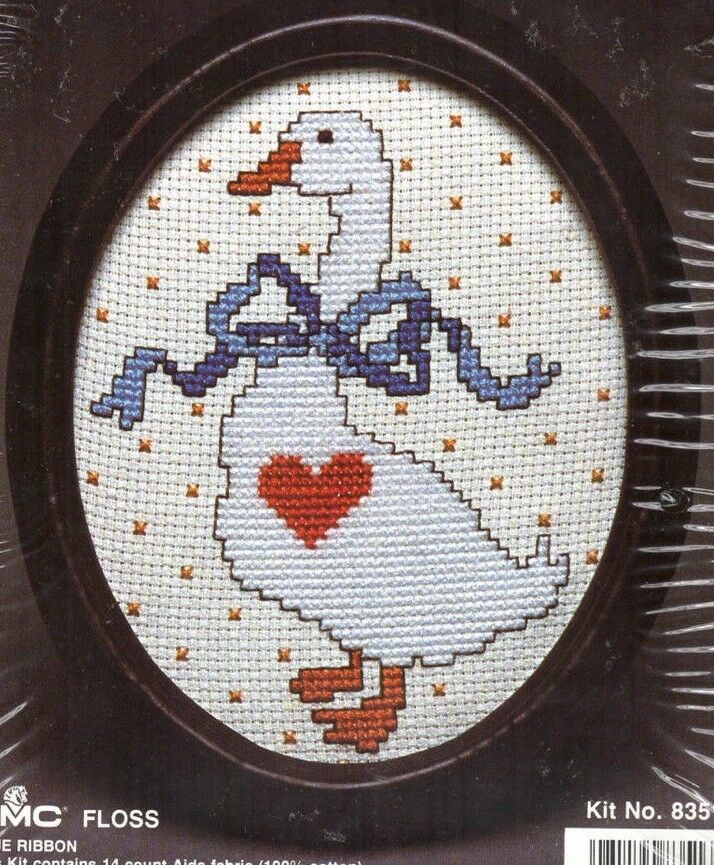 Primary image for Vintage Counted Cross Stitch Kit Goose Blue Ribbon Good Shepherd w/ Frame 
