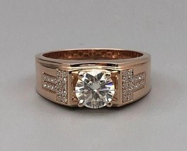 2 Ct Round Cut Simulated Diamond Solitaire Men&#39;s Gift Ring 14k Rose Gold Plated - £124.43 GBP