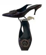 Donald Pliner Couture Brown Gator Leather Shoe 8 Slingback $295 Rhinestones - $54.16 CAD