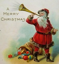 Christmas Postcard Santa Claus Musician Playing Horn JP 1917 Embossed Original - £11.07 GBP