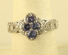Vintage Sterling Silver Signed D&#39;Joy 925 Blue Tanzanite and Zircon Clust... - $54.45