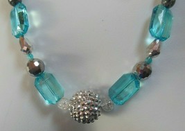 Vintage Teal Blue Glass &amp; Plastic Bead Toggle Necklace - $34.65