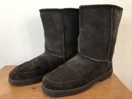 Dark Brown Sheepskin Fur Fleece Suede Leather Lined Warm Shearling Boots... - £47.18 GBP