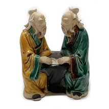 Mudmen 2 Seated Sages Playing Game Chinese Mudman Figurines Vintage 5x4x3&quot; - £35.02 GBP