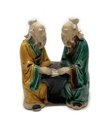 Mudmen 2 Seated Sages Playing Game Chinese Mudman Figurines Vintage 5x4x3&quot; - £34.97 GBP