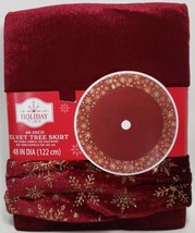 Holiday Time Velvet Gold Snowflake Edge Tree Skirt Red 48 Inch - $32.66