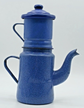 Vintage French Enamelware Drip Coffee Pot 4 Pieces Blue 9&quot; Tall - $49.49