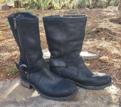 UGG Silva Moto Boots Black Suede Leather Buckle Australia Womens 7 Side Zip - $61.72