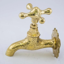 Engraved Brass Garden Tap, Vintage Water Faucet, Decorative Outdoor Spig... - £84.82 GBP
