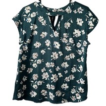 Fortune + Ivy Blouse Medium Green White Floral Polyester Spandex Rayon Shirt Top - £10.06 GBP