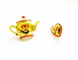 Danecraft Gold - Plated Tea Pot and Heart Pin Brooch - £7.87 GBP