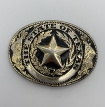 VTG Texas Brass Belt Buckle Western Cowboy Texas State Lone Star oval go... - $15.98