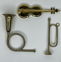 Vintage Musical metal Christmas Ornaments lot of 3 string, horn And Trumpet - £7.08 GBP