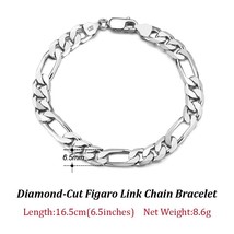 925 Sterling Silver Italian Punk Diamond-Cut Figaro Link Chain Bracelet ... - $54.86